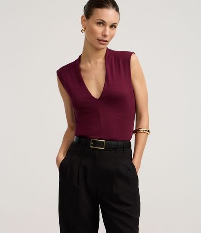 Blusa Musculosa en Rib con Bretel Ancho y Escote V
