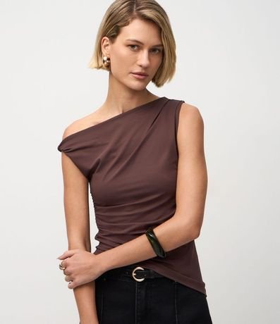Blusa en Microfibra con Escote Hombro Único y Fruncidos