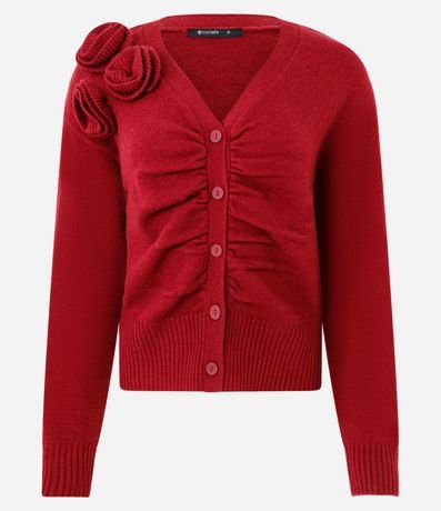Cardigan en Punto con Flor Aplicada en el Hombro