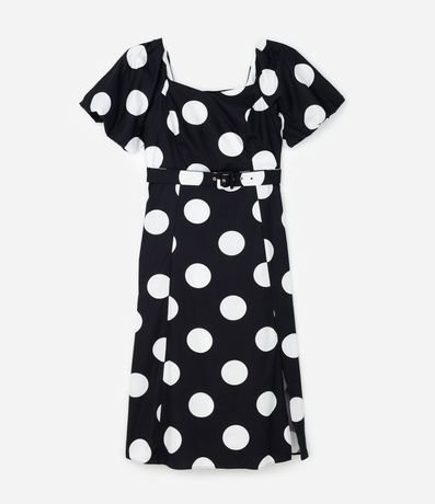 Vestido Midi con Estampado de Lunares y Cinturón con Hebilla Curve & Plus Size 5