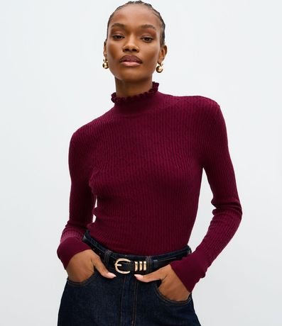 Blusa Regular en Punto Texturizado con Cuello Frufru