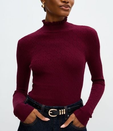 Blusa Regular en Punto Texturizado con Cuello Frufru 4