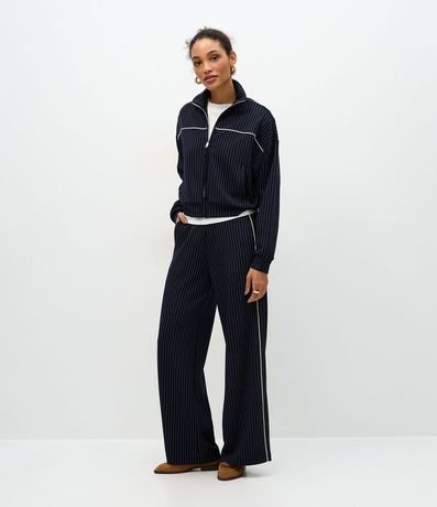 Pantalón Wide Leg en Algodón Sin Felpa con Estampa Rayada 2