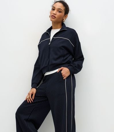 Pantalón Wide Leg en Algodón Sin Felpa con Estampa Rayada 3