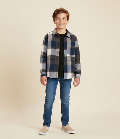 Camisa Infantil en Franela con Estampa de Cuadros – Talle 5 a 14 años