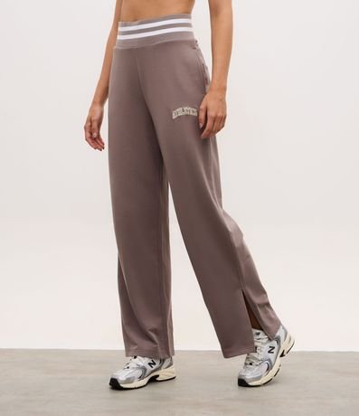 Pantalón Recto Deportivo en Algodón con Cintura en Rib y Lettering 3