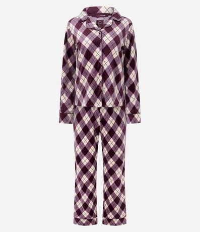 Pijama Larga Americana en Plush en de Cuadros Argyle 4