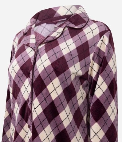 Pijama Larga Americana en Plush en de Cuadros Argyle 5