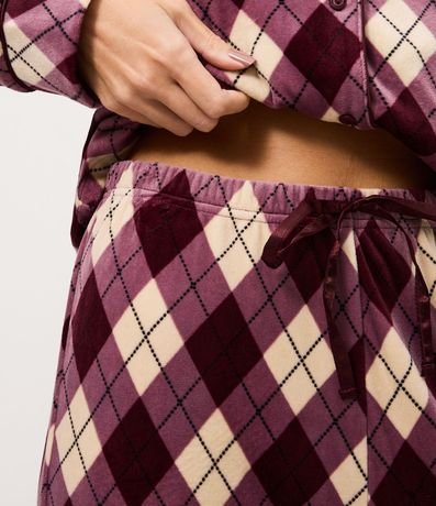 Pijama Larga Americana en Plush en de Cuadros Argyle 3