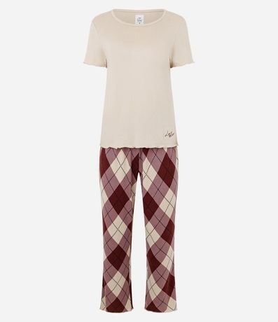 Pijama Largo en Punto con Pantalón de Cuadros Argyle