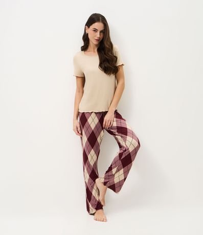 Pijama Largo en Punto con Pantalón de Cuadros Argyle