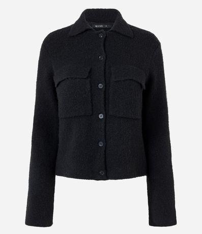 Campera Regular en Punto con Bolsillos Aplicados 1