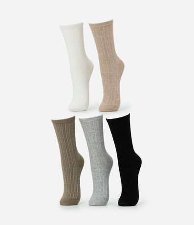 Kit 05 Medias en Algodón con Textura Acanalada