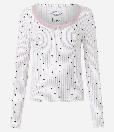 Blusa de Pijama en Peach Touch con Estampa de Corazón