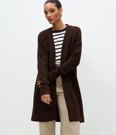 Cardigan Punto Canelado Alargado sin Bolsillos