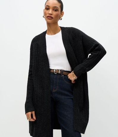 Cardigan Punto Canelado Alargado sin Bolsillos