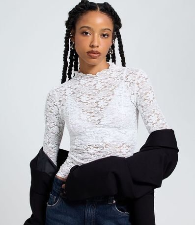 Blusa en Encaje Texturizada con Manga Larga 4