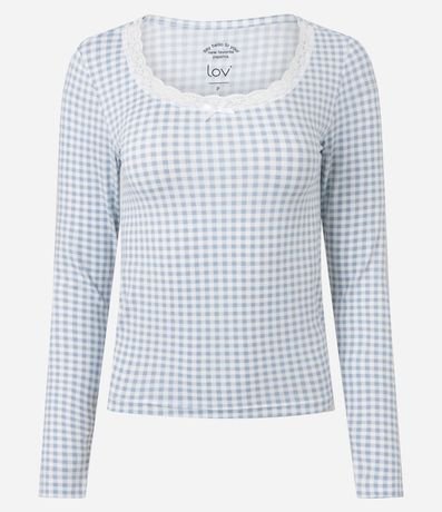 Blusa de Pijama en Peach Touch con de Cuadros Vichy 4