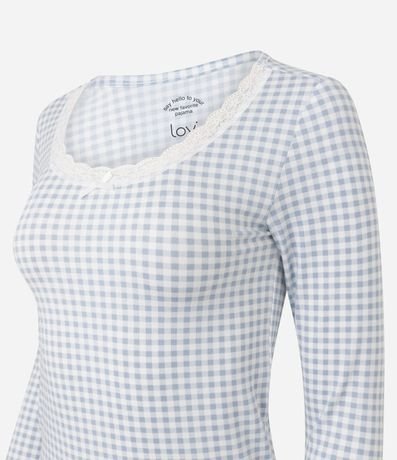 Blusa de Pijama en Peach Touch con de Cuadros Vichy 5