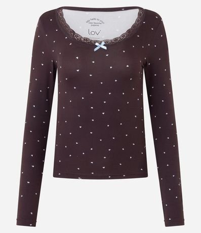 Blusa de Pijama en Peach Touch con Estampado de Corazón 4