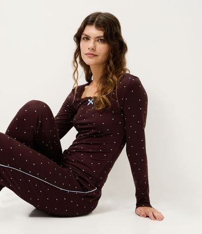 Blusa de Pijama en Peach Touch con Estampado de Corazón