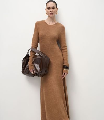 Vestido Evasê Long Midi en Punto con Mangas Largas 2