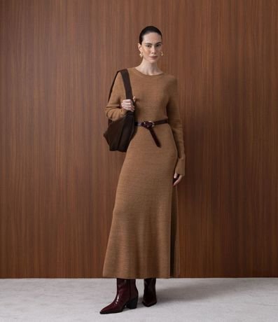 Vestido Evasê Long Midi en Punto con Mangas Largas