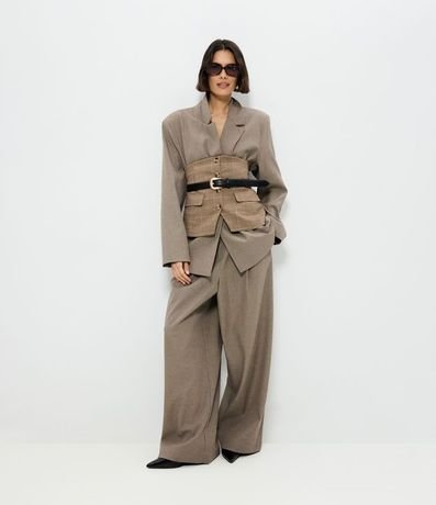 Pantalón Wide Leg Sastrería con Estampa Pied de Poule