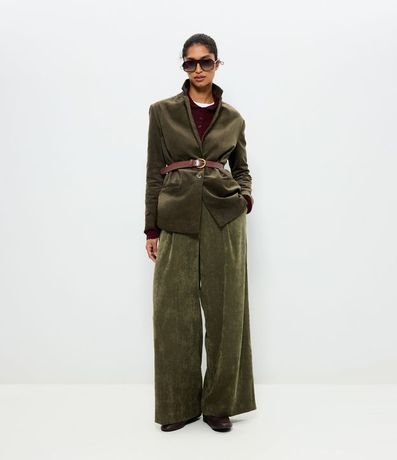 Pantalón Wide Leg en Terciopelo con Detalle en la Cintura