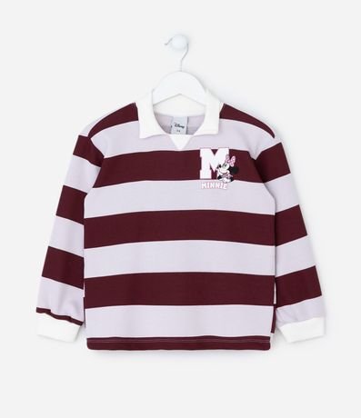 Saco Infantil Listrado con Estampa de Minnie y Cuello Polo – Talle 1 a 7/8 años