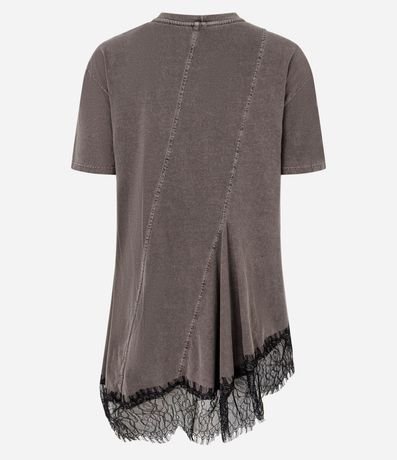 Remera Desteñida en Algodón con Recortes y Bajo de Encaje 5