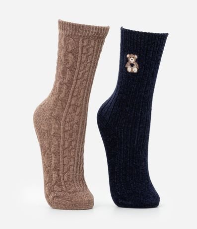 Kit 02 Medias Caña Larga en Chenille con Textura