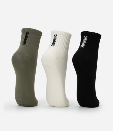 Kit 03 Medias Cano Mediano Deportiva en Poliamida con Lettering 3