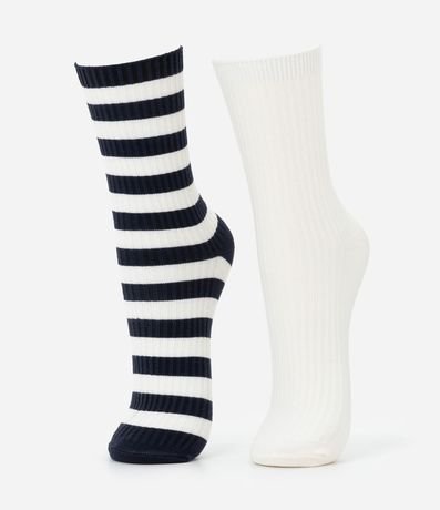 Kit 02 Medias Cano Mediano en Poliamida con Estampada Rayada y Lettering Doing My Best