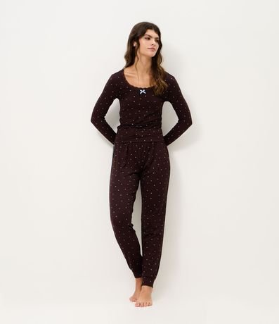 Pantalón de Pijama en Peach Touch con Estampado de Corazón