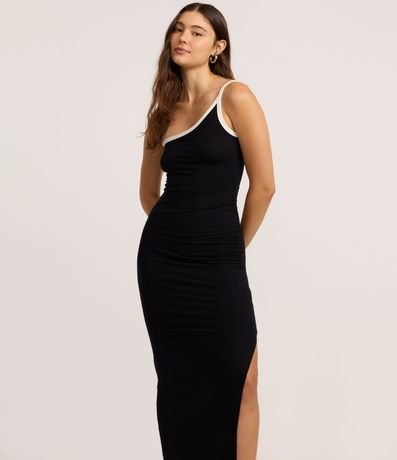 Vestido en Rib con Hombro Único y Viés Contrastantes 2