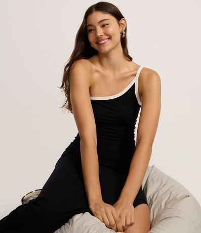 Vestido en Rib con Hombro Único y Viés Contrastantes 3