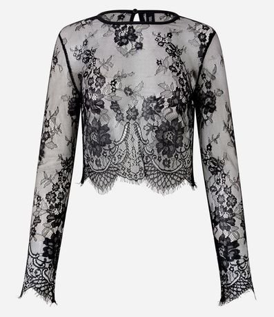 Blusa Cuello Alto con Diseños de Flores en Encaje 5