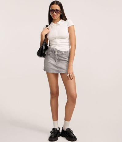 Blusa en Bengalina con Cuello Polo y Zìper 2