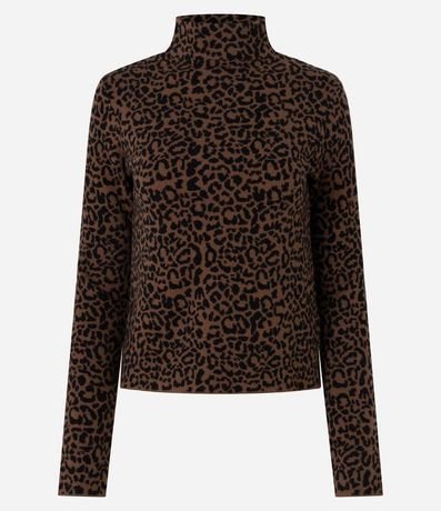 Blusa en Jacquard con Cuello Alto y Estampa de Animal Print 5