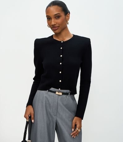 Cardigan Regular en Punto con Hombreras