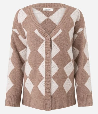 Cardigan Alargado en Punto con Estampa de Cuadros Argyle 6