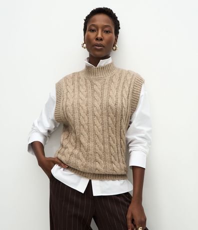 Chaleco Largo en Tricot Pesado con Cuello Alto