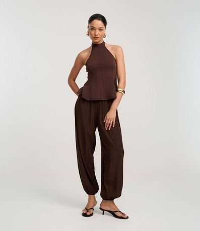 Pantalón Boho Balloon en Viscosa con Cintura Elástica y Bajo
