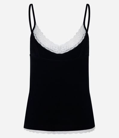 Blusa en Rib con Breteles Finos y Encaje en el Escote 3