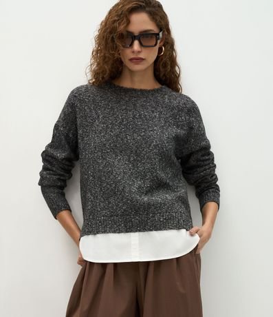 Suéter Regular en Punto con Efecto de Camisa Embutida
