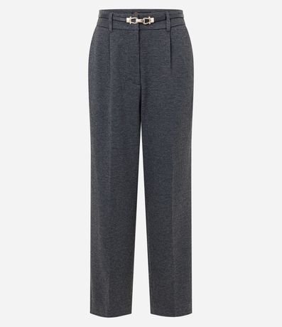 Pantalón de Cuadros en Punto Roma con Cinturón Fino 5
