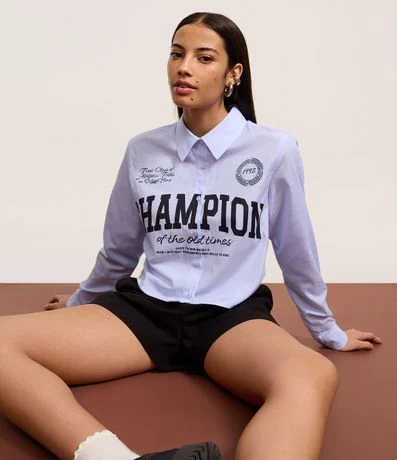 Camisa Cropped Rayada en Tricolina con Estampado Champion 4