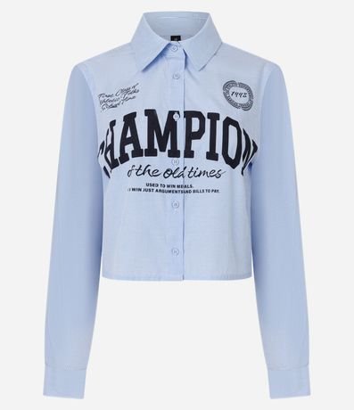 Camisa Cropped Rayada en Tricolina con Estampado Champion 5