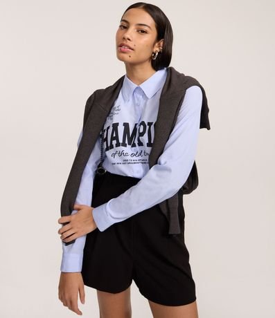 Camisa Cropped Rayada en Tricolina con Estampado Champion